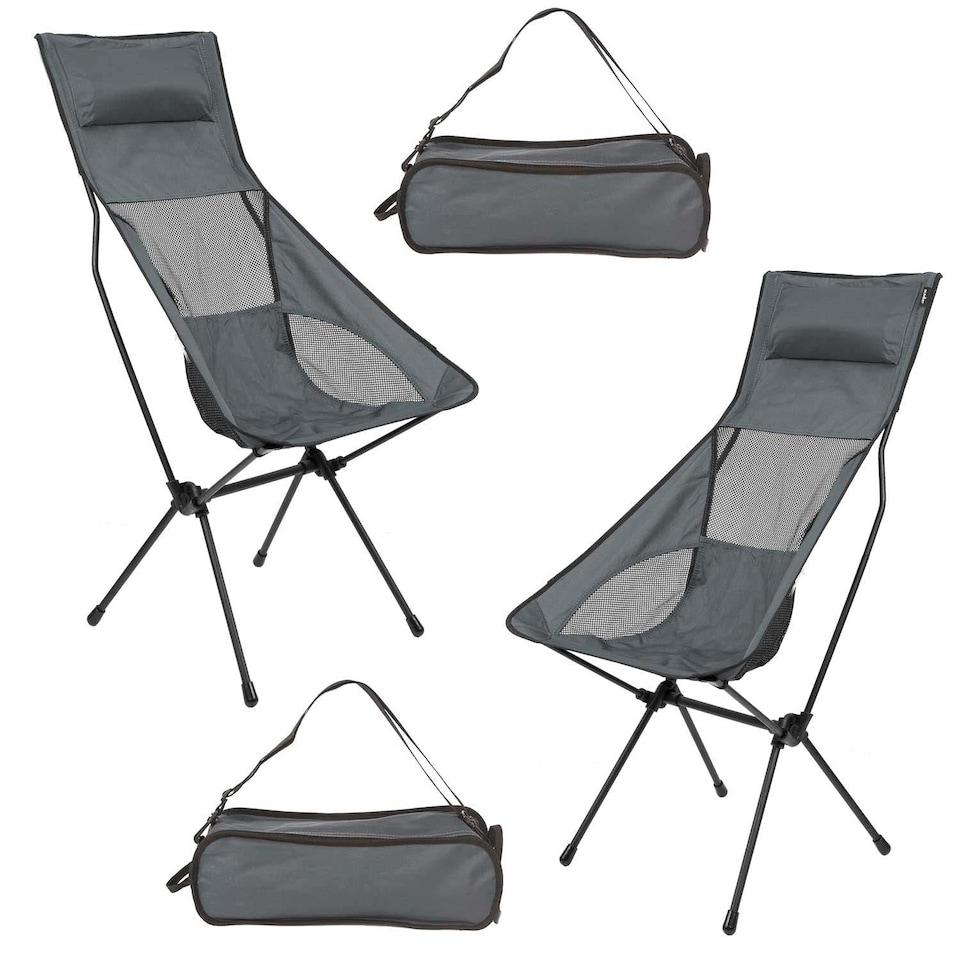 image 1 of VFM e-Store Summit High Back Folding Camping Chairs - Set of 2, Slate Grey - Includes Carry Bag