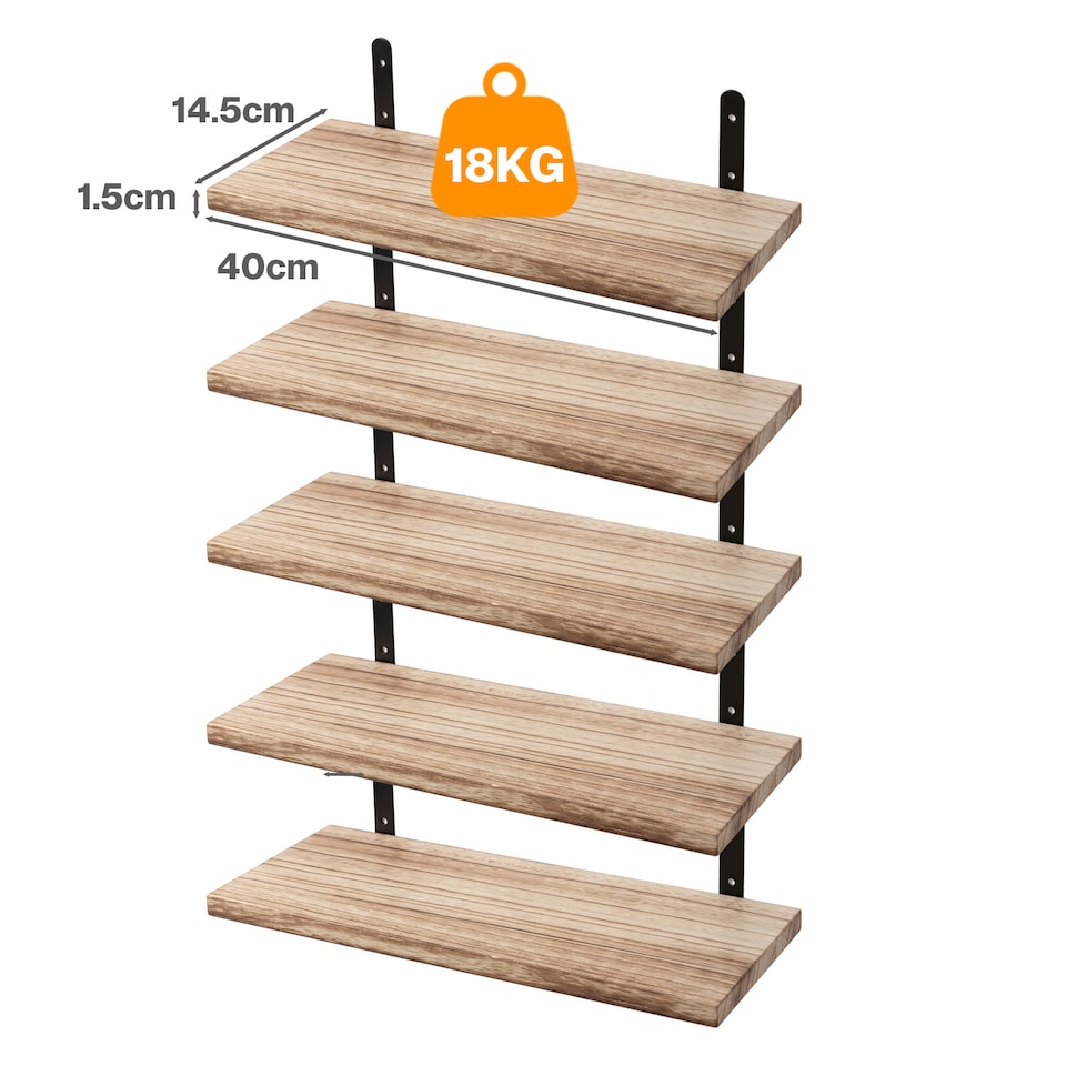 image 1 of Levede Floating Shelves Wood Wall Mounted Shelf Rustic Set of 5 Light Brown