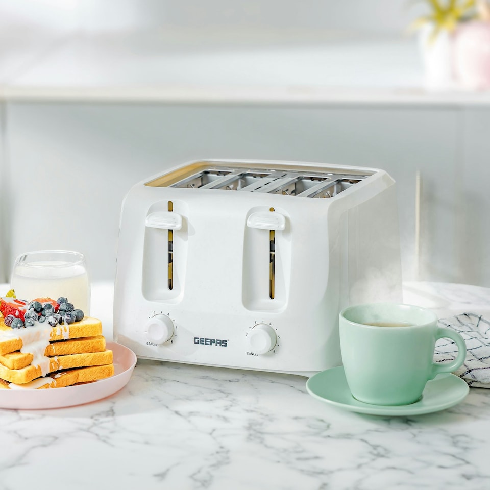 image 1 of GEEPAS Electric Kettle 4 Slice Bread Toaster & Microwave Set| Whute | White