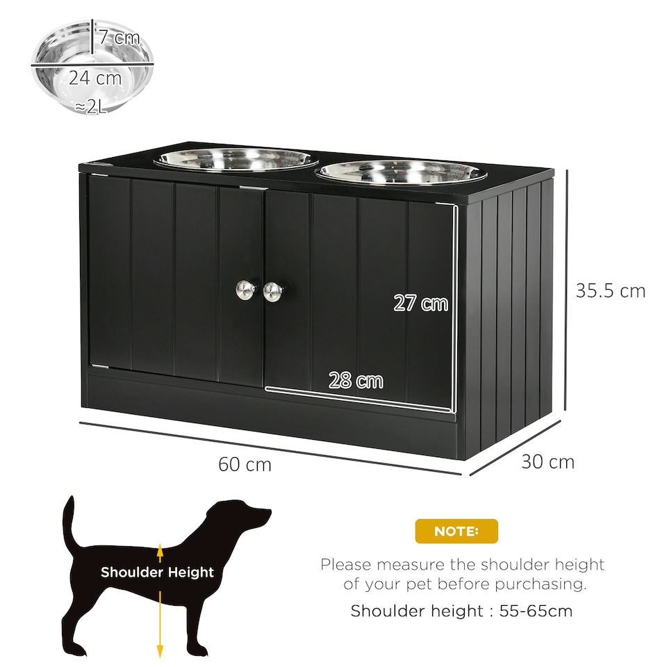 image 1 of PawHut Raised Dog Bowls for Large Dogs Feeding Station w/ Stand, Storage - Black