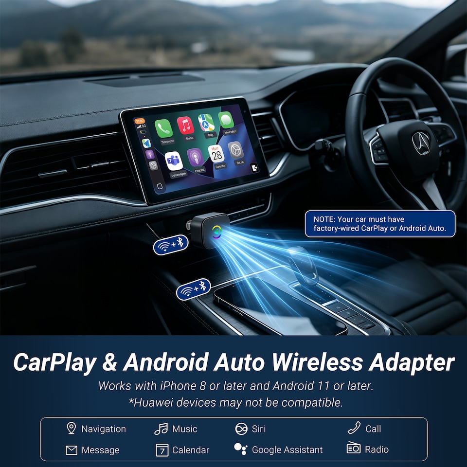image 1 of 2-in-1 Wireless CarPlay & Android Auto Adapter - August CR245