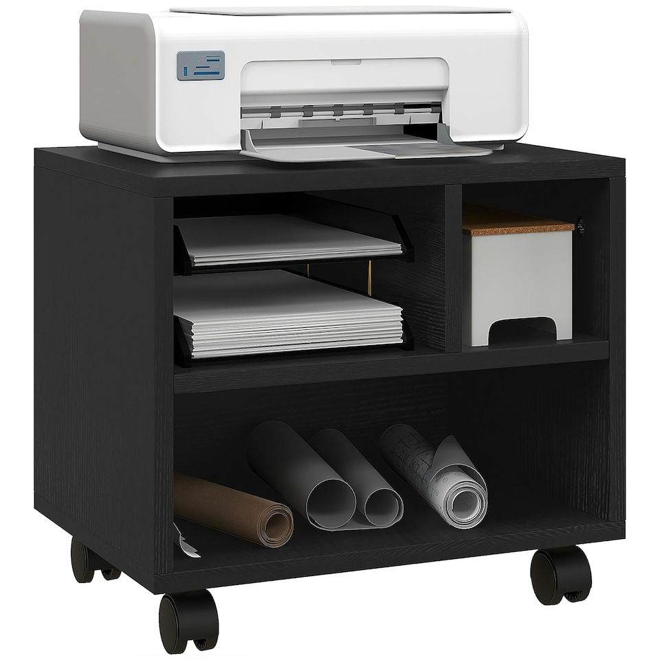 image 1 of HOMCOM Printer Stand with Storage Printer Cart on Wheels for Home Office Black