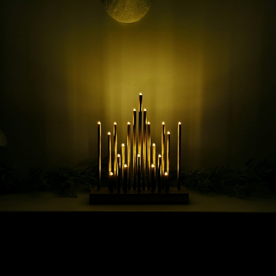 image 1 of 25cm Premier Christmas Candlebridge with 20 LEDs & Timer in Gold  Battery Operated