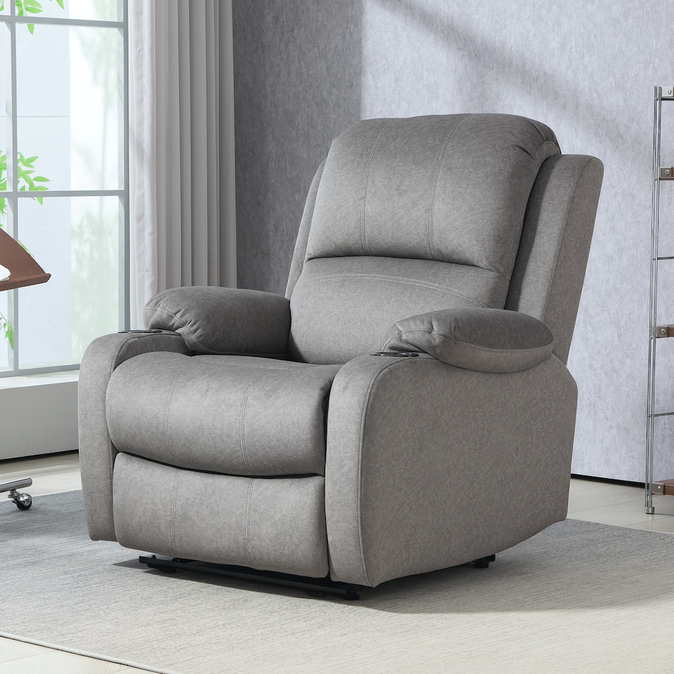 image 1 of HOMCOM Recliner Armchair for Living Room, Recliner Chair with Cup Holder Grey