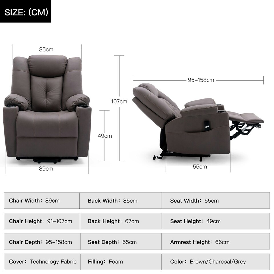 image 1 of Afton Technology Fabric Single Motor Rise Recliner Lift Mobility Chair (Brown)