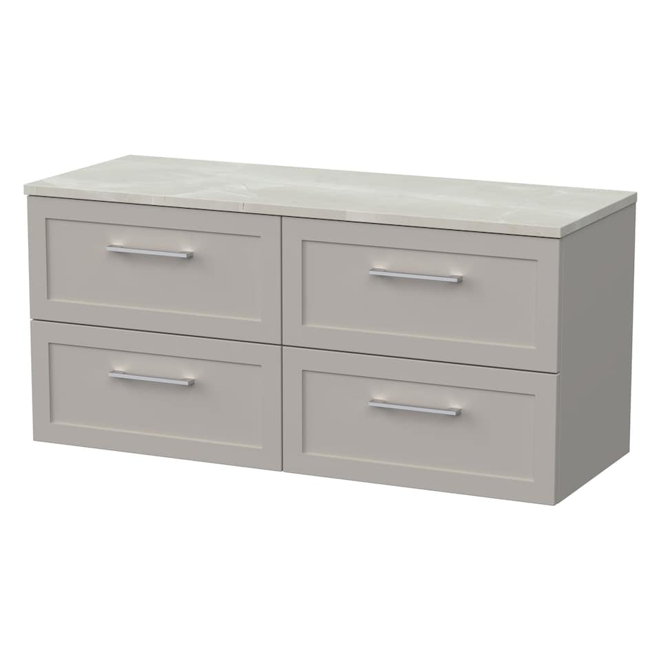 image 1 of Balterley Stonnall Traditional Wall Hung 4 Drawer Vanity Unit with Laminate Worktop, 1200mm, Pebble Grey