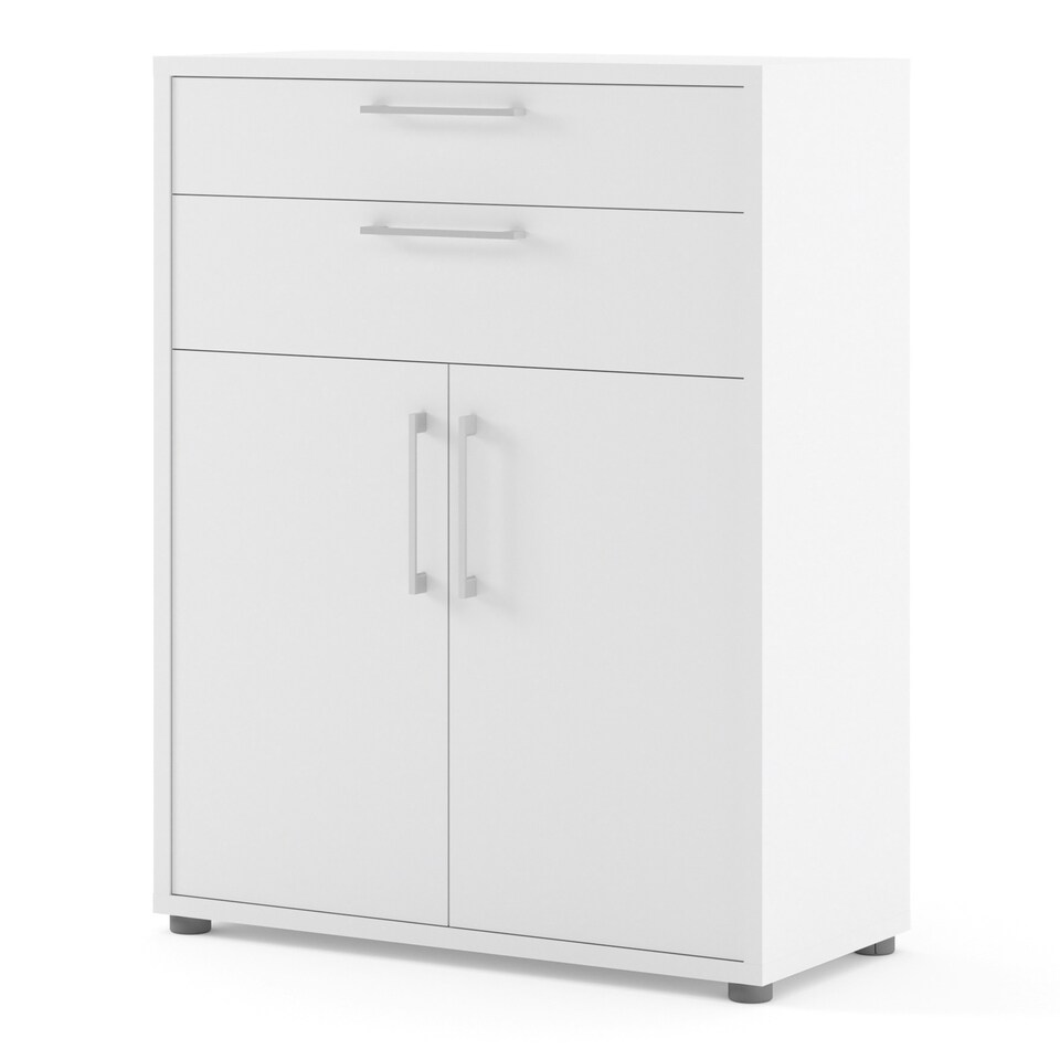 image 1 of Prima Bookcase 1 Shelf With 2 Drawers 2 Doors In White