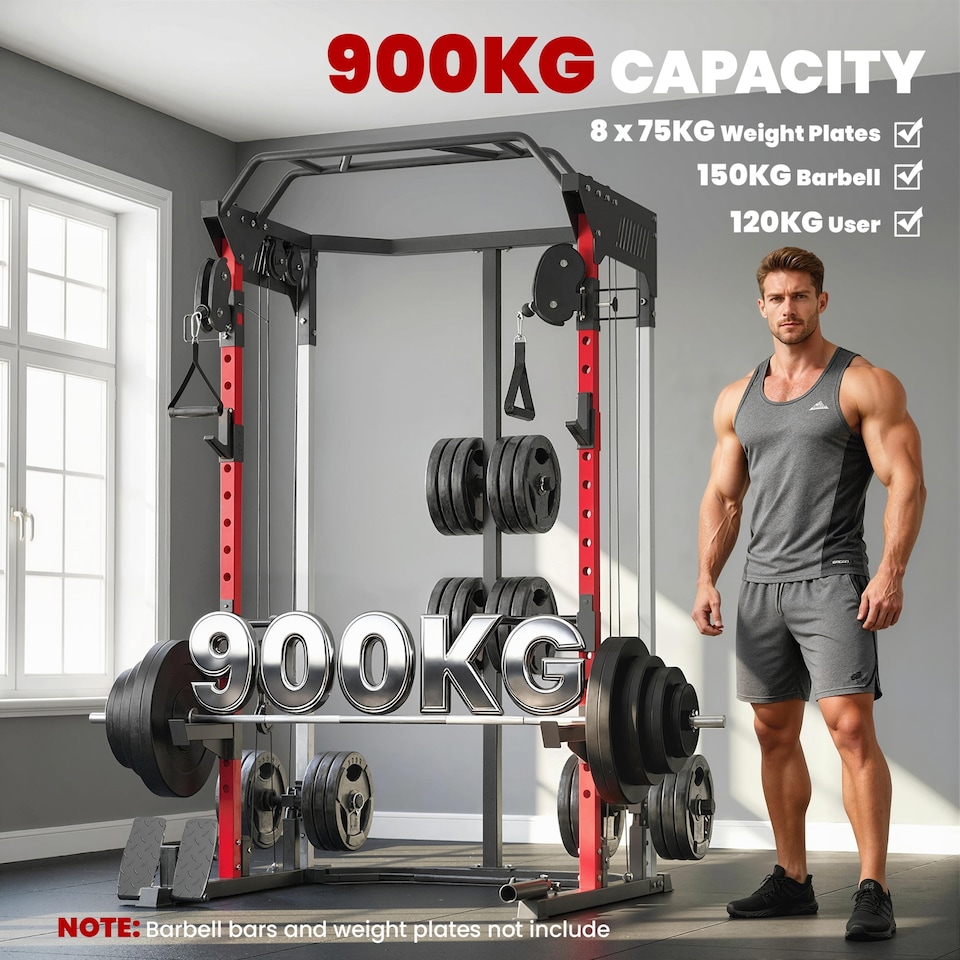 image 1 of SPORTNOW Power Cage Power Rack with Adjustable Cable Pulley System Landmine