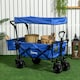image 7 of Outsunny Outdoor Push Pull Wagon Trolley Cart with Canopy Top - Blue