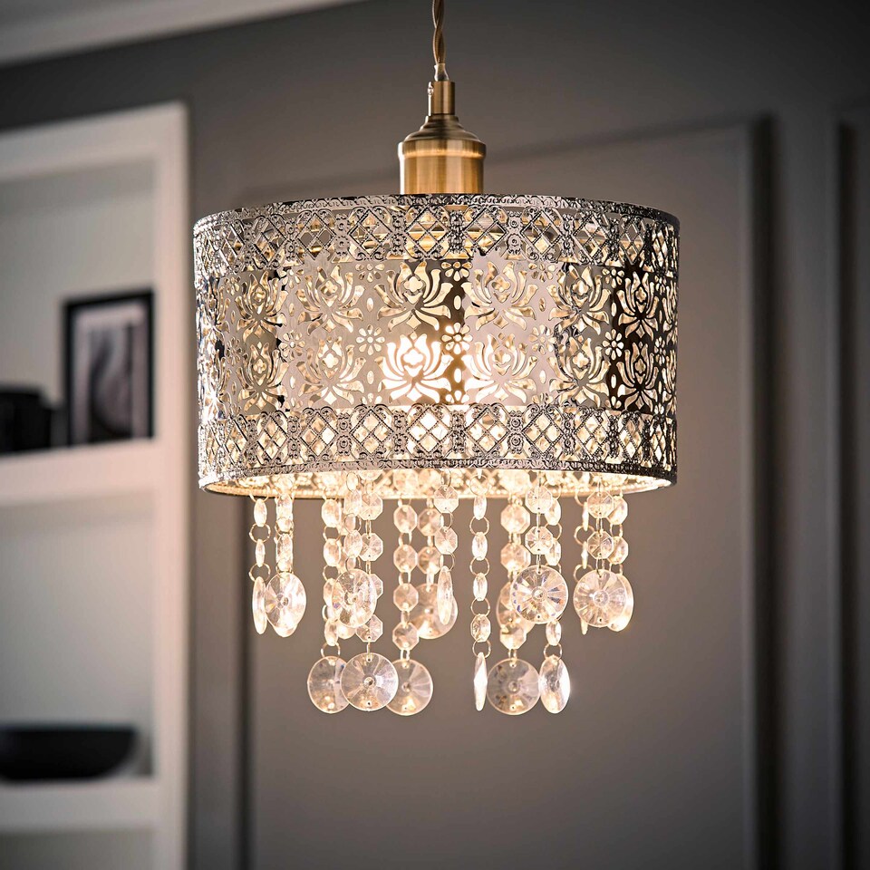 image 1 of ValueLights Enna Silver Moroccan Style Acrylic Droplet Ceiling Shade and Bulb