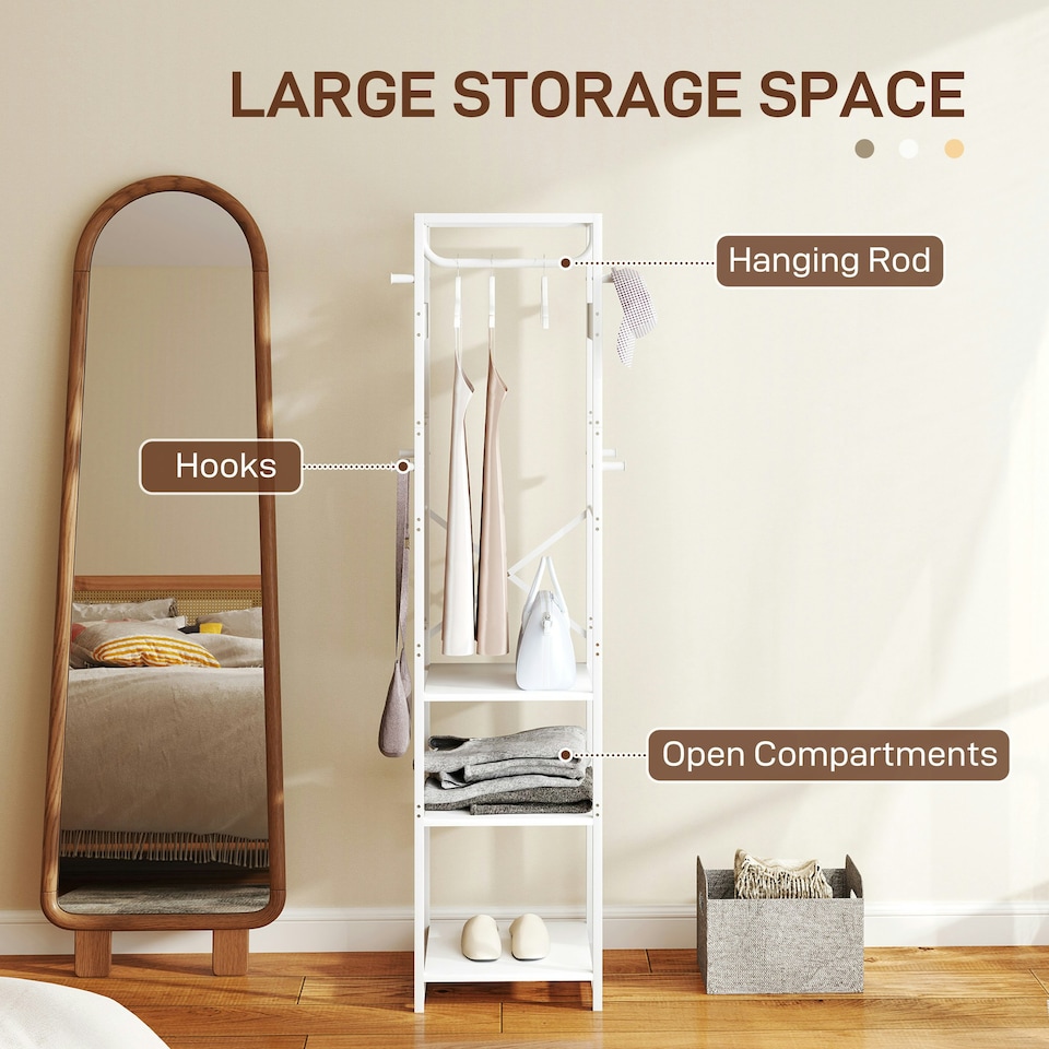 image 1 of HOMCOM Clothes Rail with Storage Shelf and Hooks, Clothes Rack, White