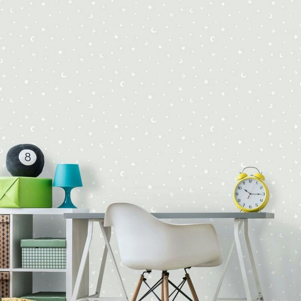 image 1 of Holden Décor Over The Rainbow Glow In The Dark Wallpaper - Grey/White - 32.8ft x 21in Grey