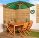 image 1 of Outdoor 6 Person Rectangular Wooden Garden Patio Dining Table Chairs with Green Parasol and Base Set