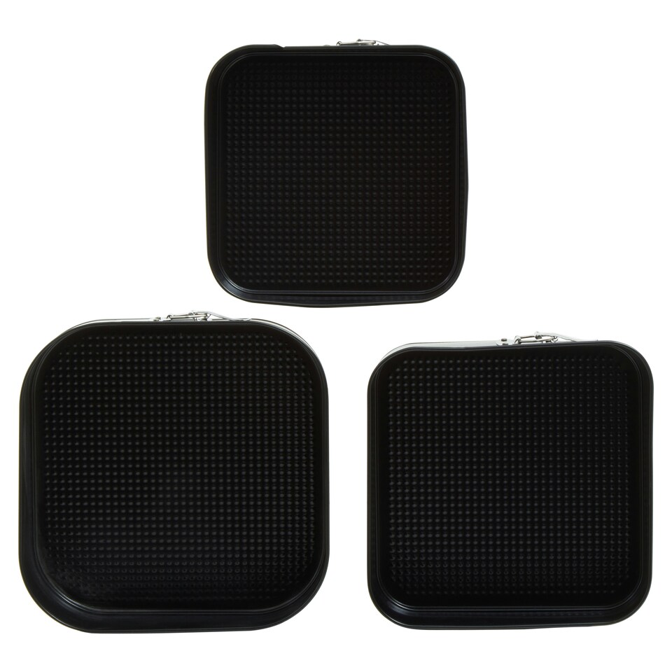 image 1 of Interiors by Premier Square Cake Tin Set Of 3, Non-Stick Springform Tins For Layered & Celebration Cakes, Durable Carbon Steel Black