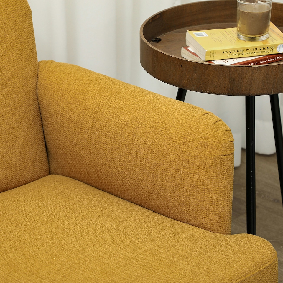 image 1 of HOMCOM 2 Seater Sofa with 21cm Thick Padding and Wood Legs, Yellow