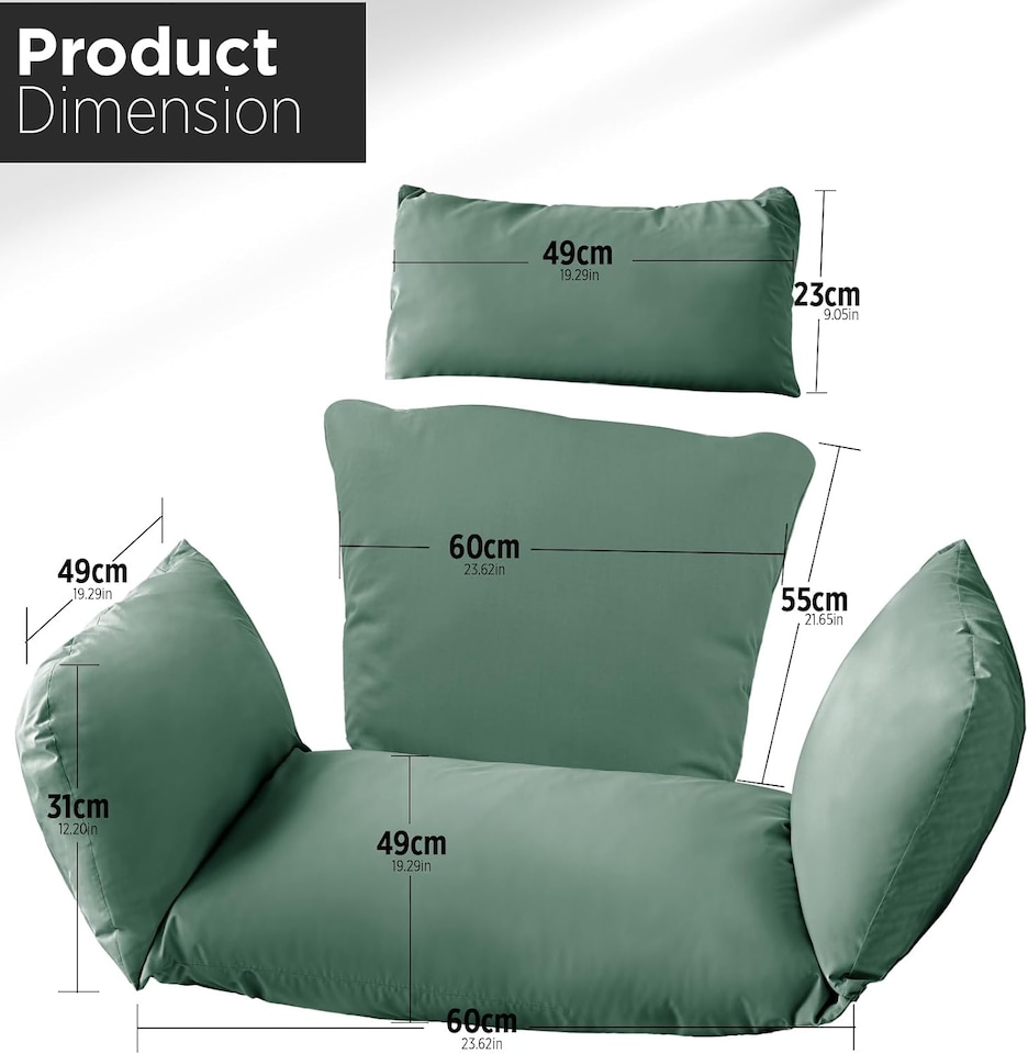 image 1 of Bottle Green Replacement Cushion For Swing Egg Chair, 5 Pieces Water-Resistant Hanging Basket Swing Chair Cushion