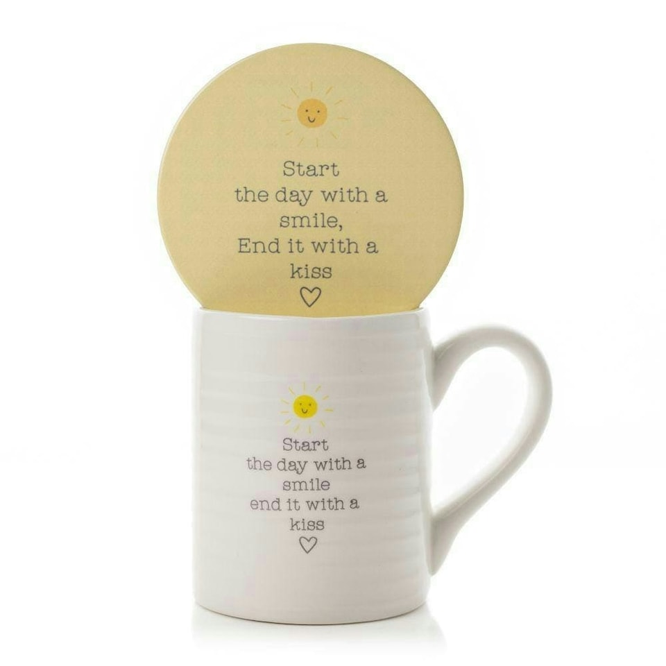 image 1 of Widdop Love Life Mug & Coaster Set - Start The Day | Yellow | White | 2