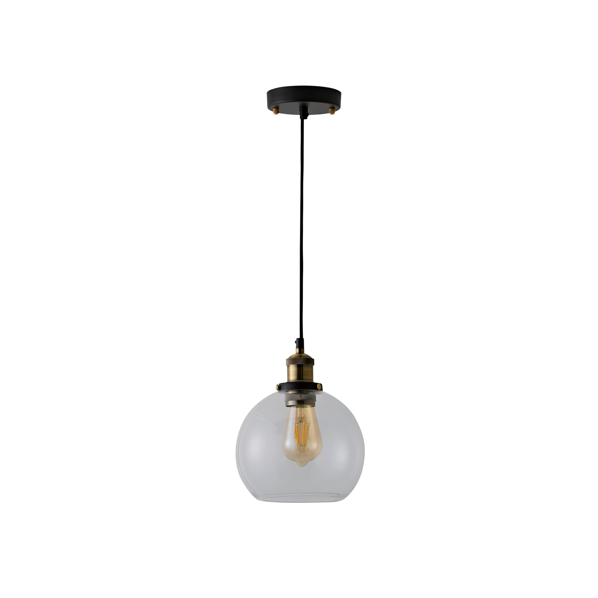 ValueLights Sheridan Industrial Black Ceiling Light Pendant | Clear