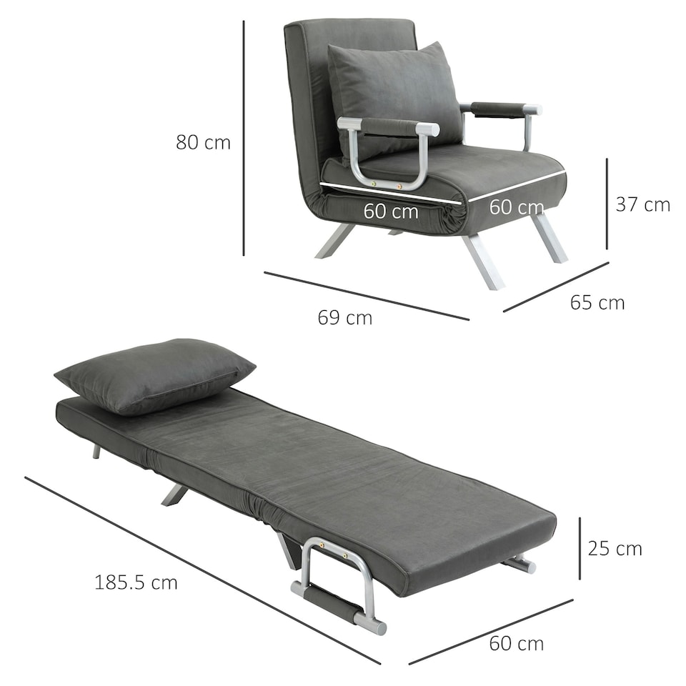 image 1 of HOMCOM Sofa Bed Foldable Portable Sleeper Lounge w/ Pillow Dark Grey