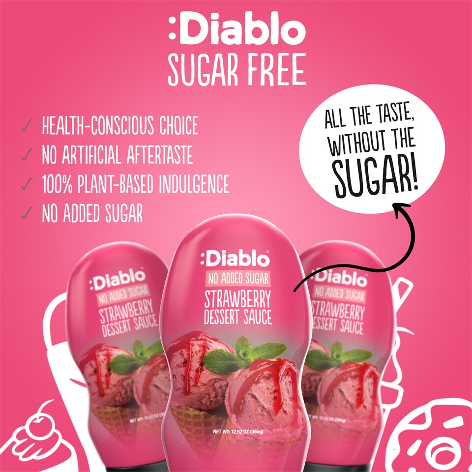 image 1 of Diablo No Added Sugar Strawberry Dessert Sauce 355g Twin Pack
