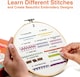 image 6 of Beginner Embroidery Kit (4 Pack) Learn 33 Stitches with Easy DIY Video Tutorials, Coloured Design Patterns, Thread Floss, Cross Stitch Hoop, Gift (AZD200)