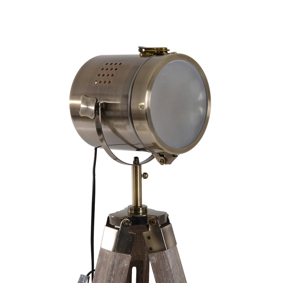 image 1 of HOMCOM Industrial Tripod Floor Lamp Wood Height Adjustable Spotlight Bronze