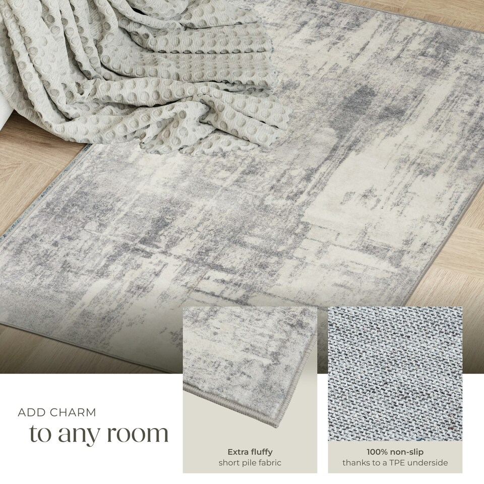image 1 of Washable Rug Nadira - different sizes, abstract pattern, synthetic wool and felt, non-slip Cream | Beige/Grey | 110 x 60 cm