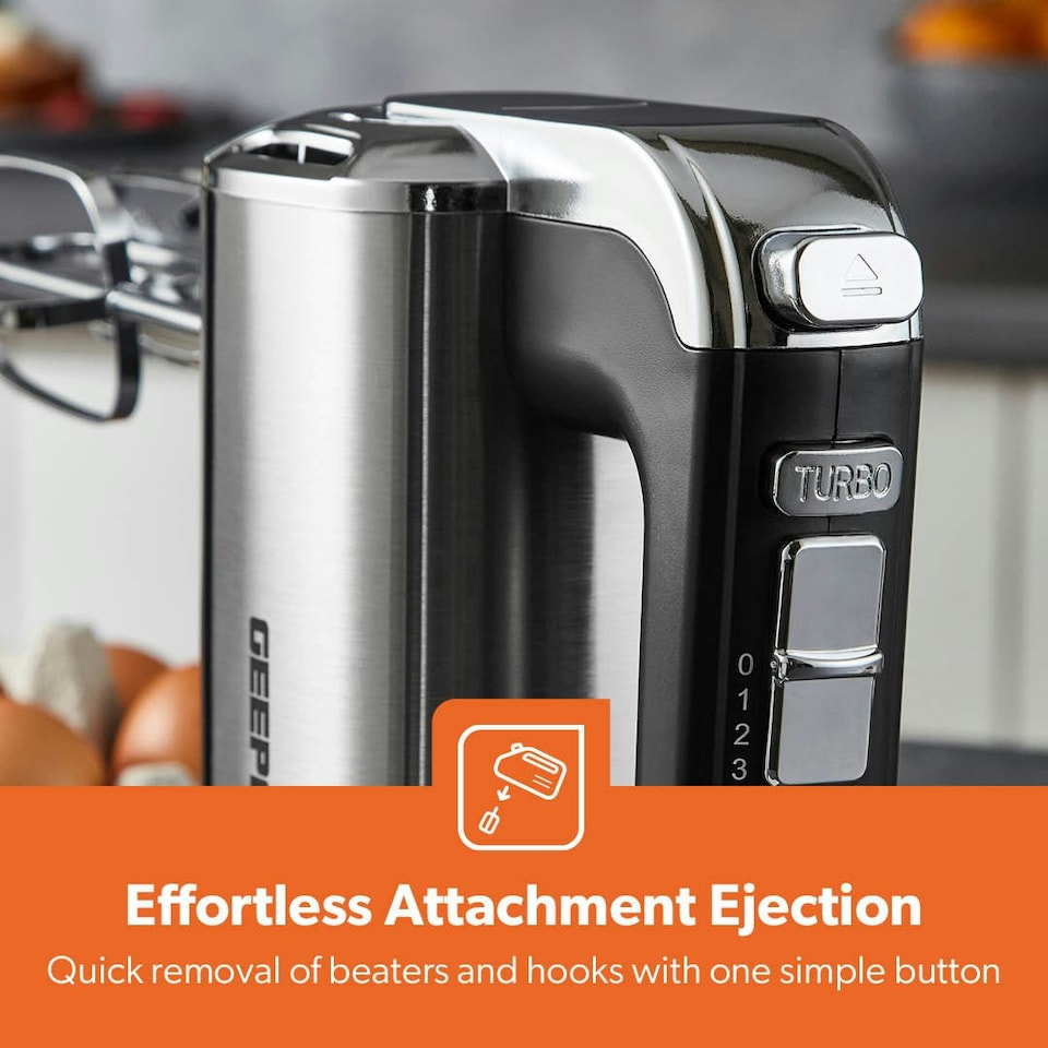 image 1 of GEEPAS Electric Hand Mixer, Electric Whisk with Storage Base 5-Speed & Turbo Eject Button, 400W