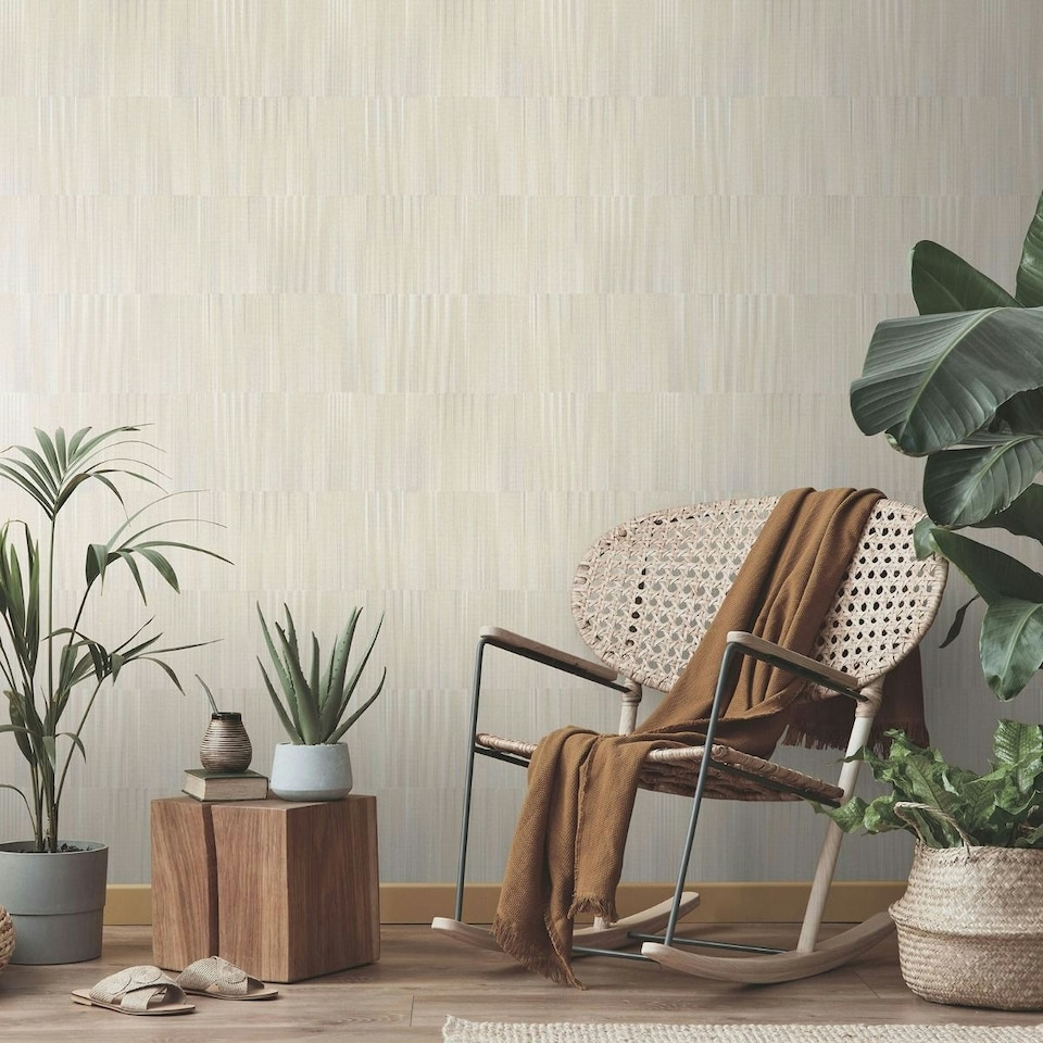 image 1 of Erismann Martinique Linear Vinyl Textured Wallpaper - Natural - 10m x 0.5m Cream