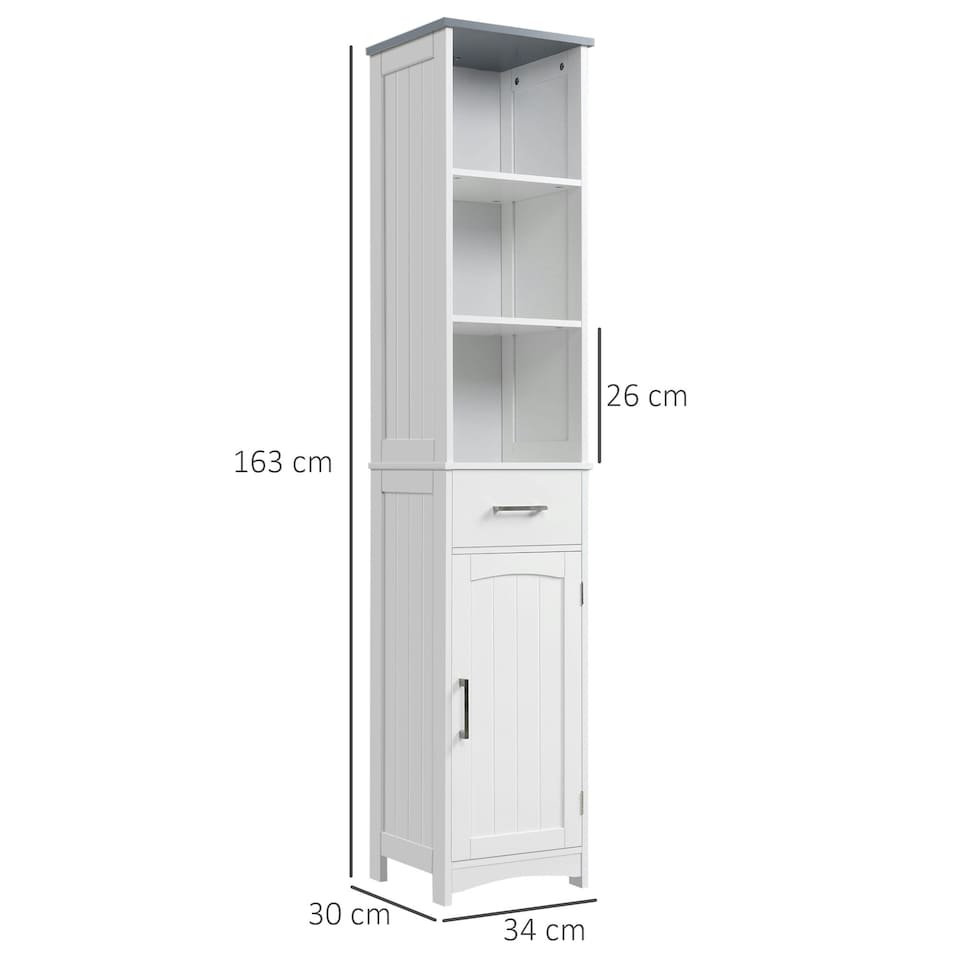 image 1 of kleankin Tall Bathroom Storage Cabinet, Slim Freestanding Linen Tower, White