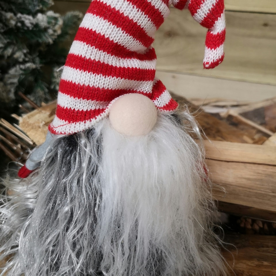 image 1 of 54cm Festive Christmas Haired Gonk with Dangly Legs in Striped Hat