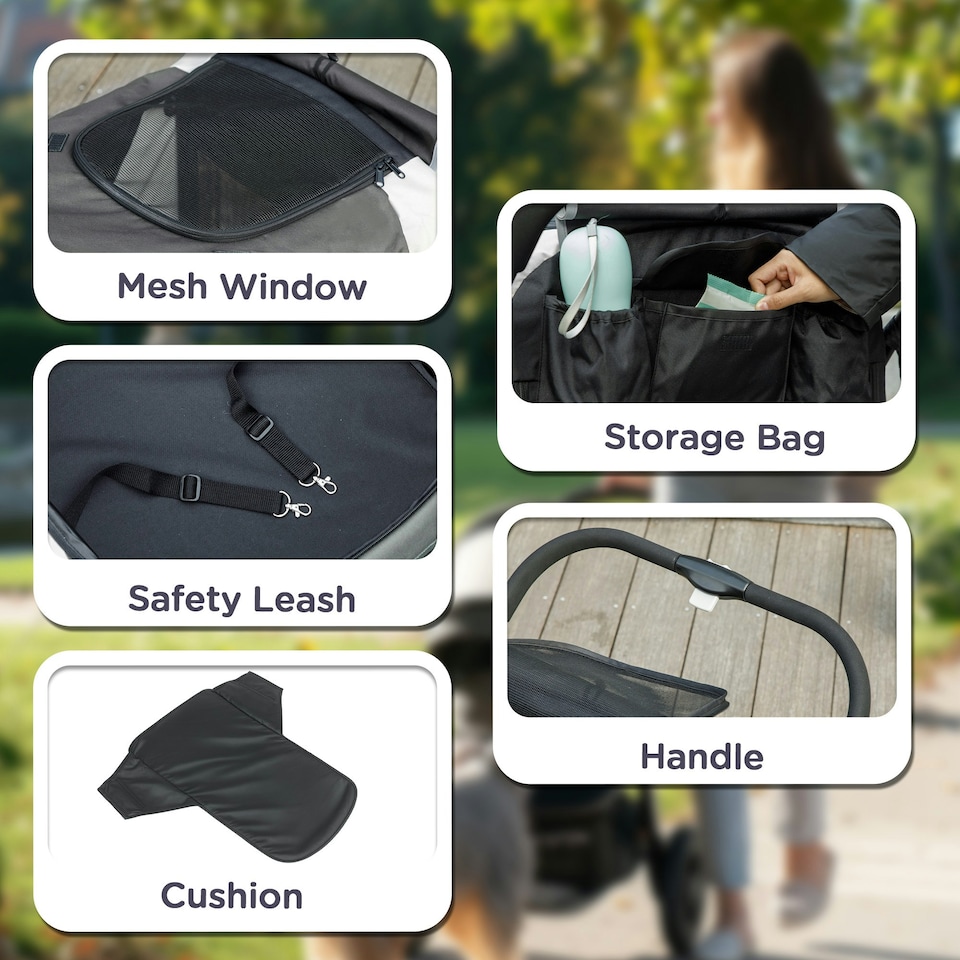 image 1 of PawHut Easy Folding Pet Stroller for Large Dogs Grey