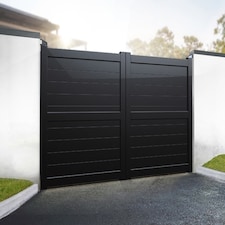 Double Swing Gate 3500x1800mm Black - Horizontal Solid Infill and Flat Top Black