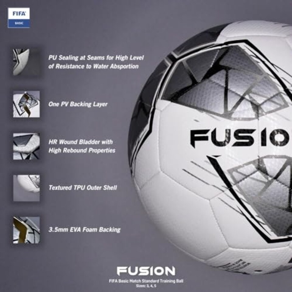 image 1 of Precision Fusion FIFA Basic Training Ball - 4 - White/Silver/Black/White - Precision - PRF2624 White