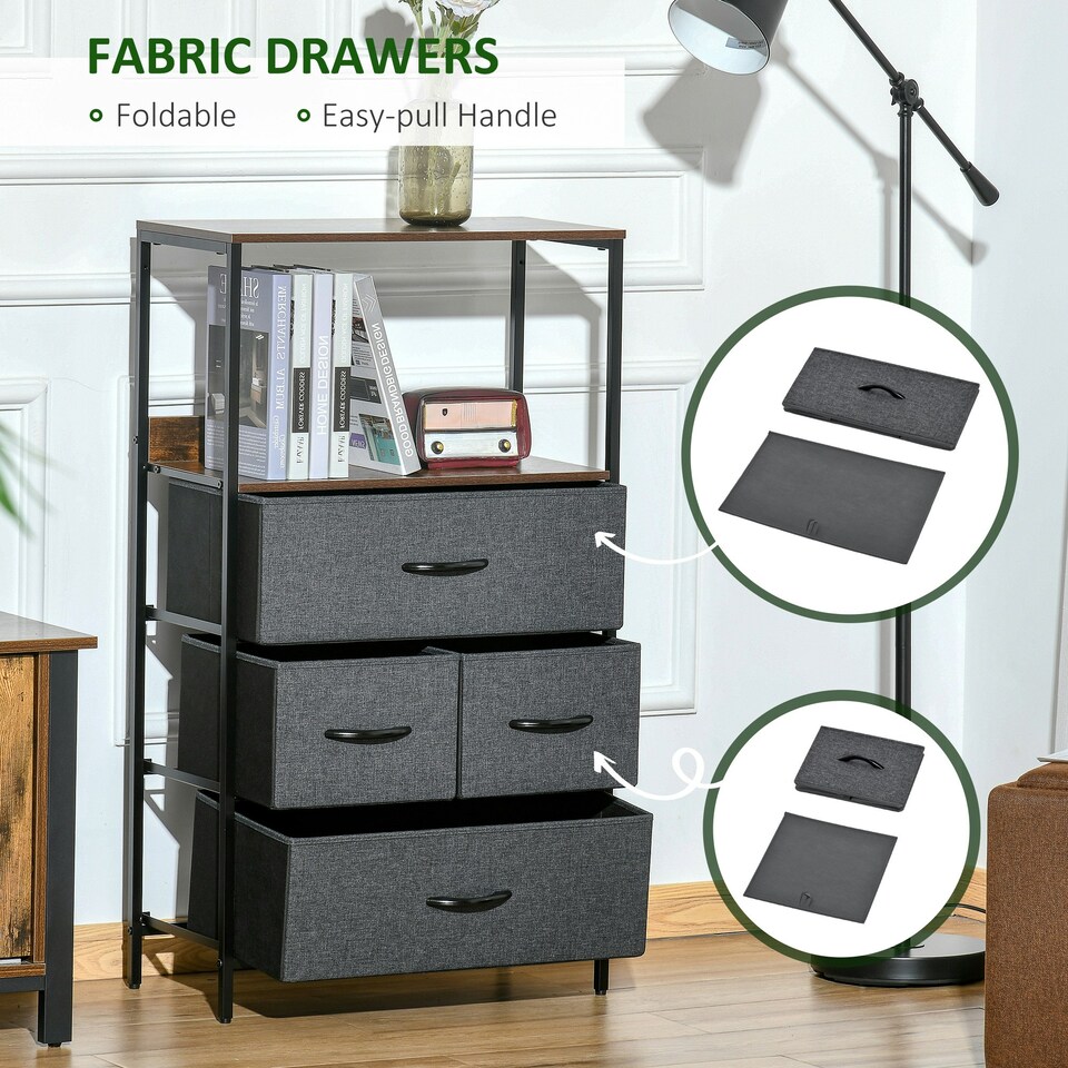 image 1 of HOMCOM 4 Drawer Storage Chest Unit Home w/ Shelves Home Living Bedroom Black