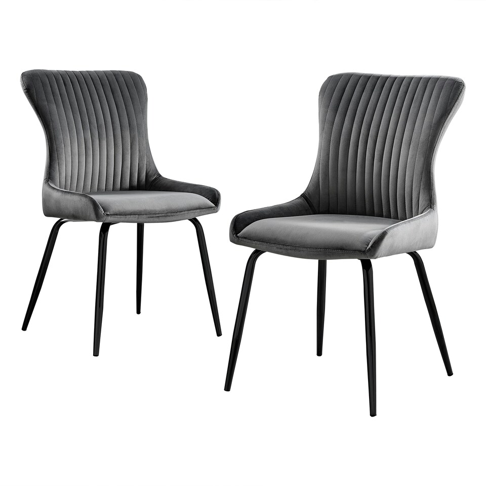 image 1 of Furniturebox 2x Nora Dark Grey Velvet Black Leg Dining Chairs