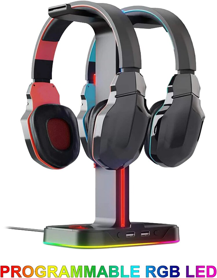 image 1 of Raiden Dual Headset Stand with USB & LED Lighting