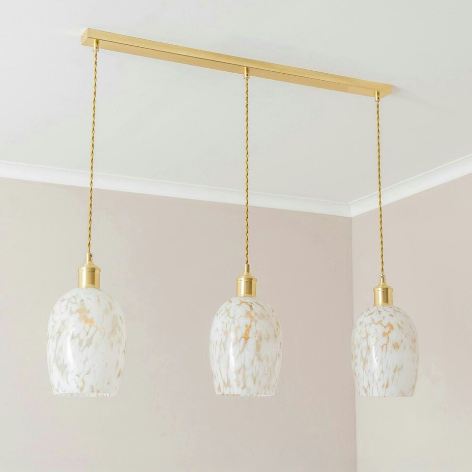 image 1 of ValueLights India White Confetti Glass Shade 3 Drop Brushed Gold Diner Ceiling Pendant Light Gold