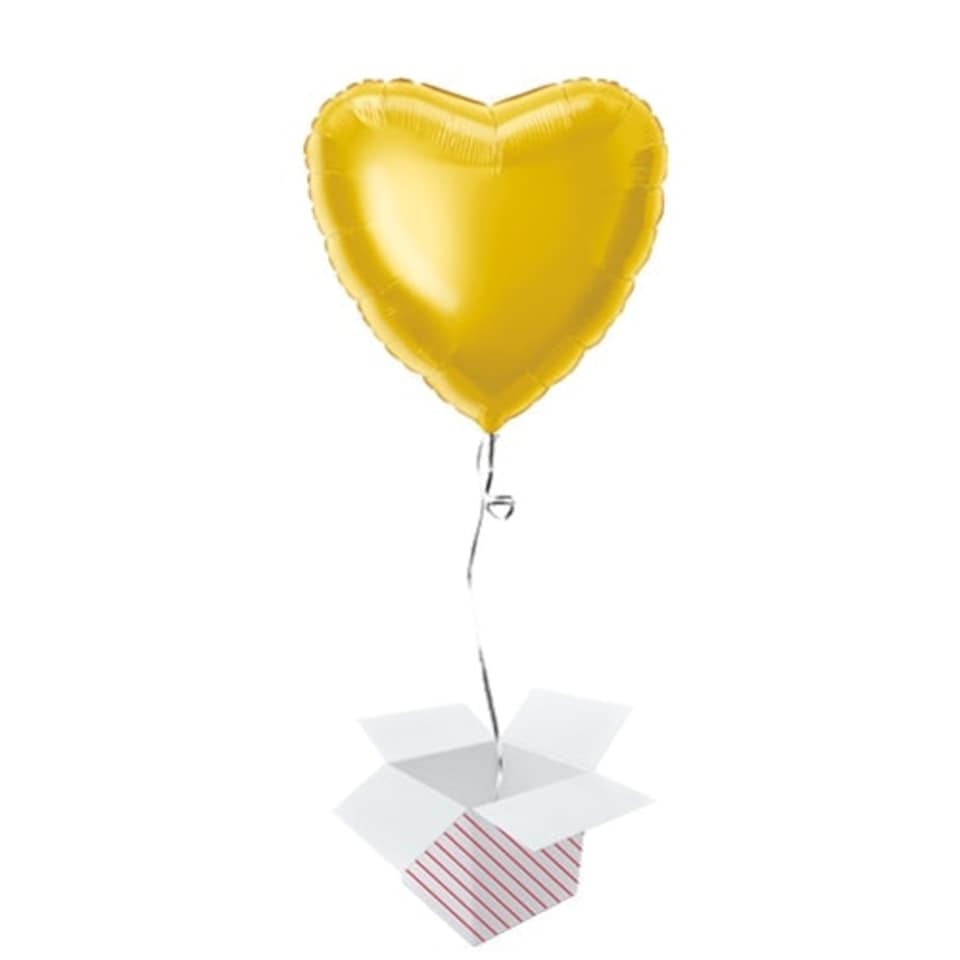 Classic Gold Heart Shape Foil Helium Balloon - Inflated Balloon in a Box