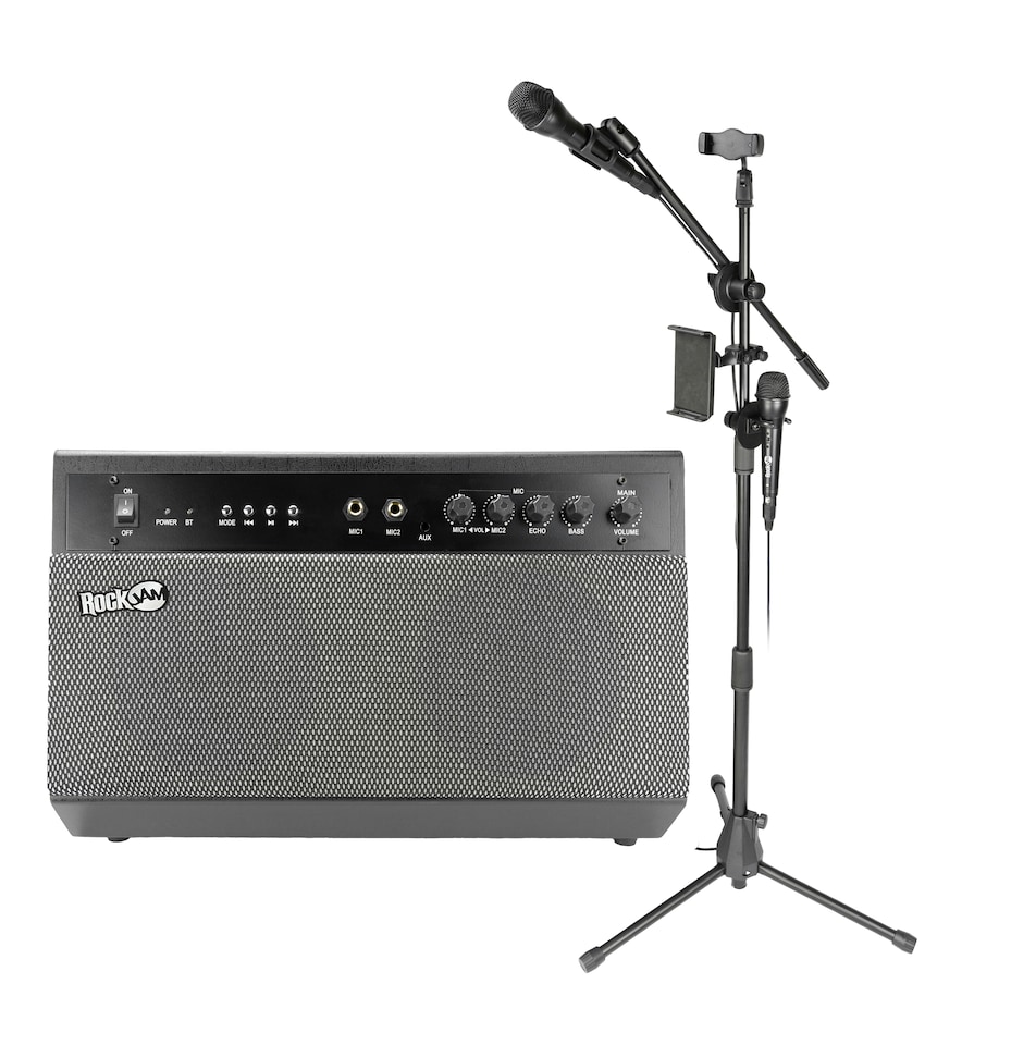 image 1 of RockJam 100-Watt Karaoke Machine with Two Mics & Stand