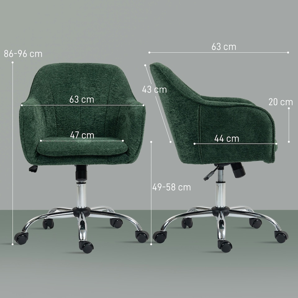 image 1 of HOMCOM Modern Velvet Office Desk Chair for Bedroom, Living Room, Dark Green | Green