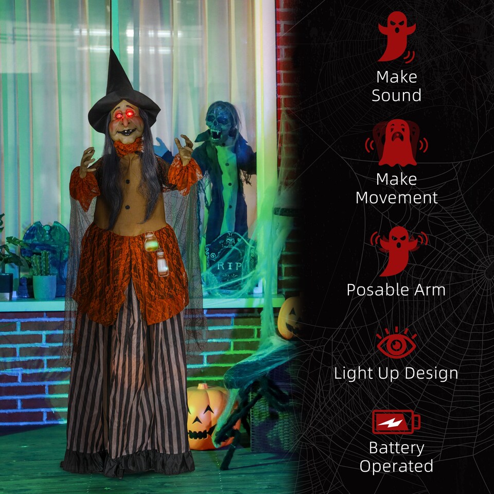 image 1 of HOMCOM Outdoor Halloween Animatronic with Sound Activated, Light Up Eyes
