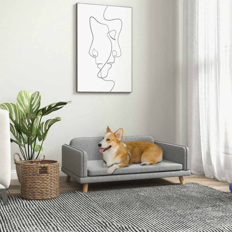 image 1 of PawHut Dog Sofa Bed with Legs, Water-Resistant Fabric for Medium Dogs - Grey