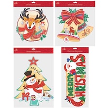 Christmas Wood Design Glitter Board Hanging Decoration