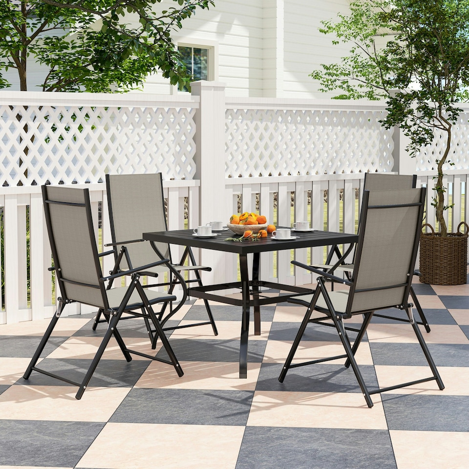 image 1 of Outsunny 5 PCs Garden Dining Set, Folding Chairs and Metal Top Table Brown