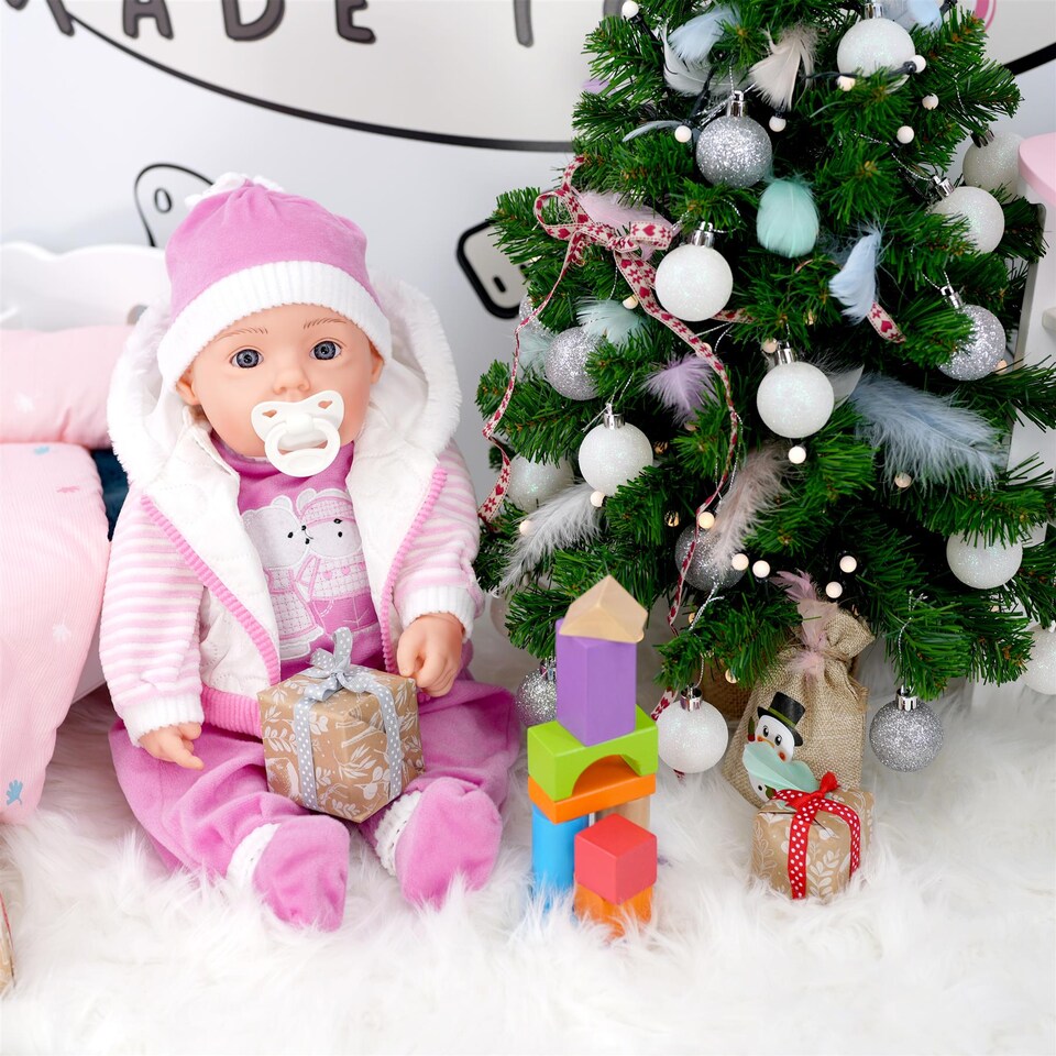 image 1 of BiBi Doll 20" Pinky Baby Doll Girl with White Coat Outfit, Sounds & Dummy Toy
