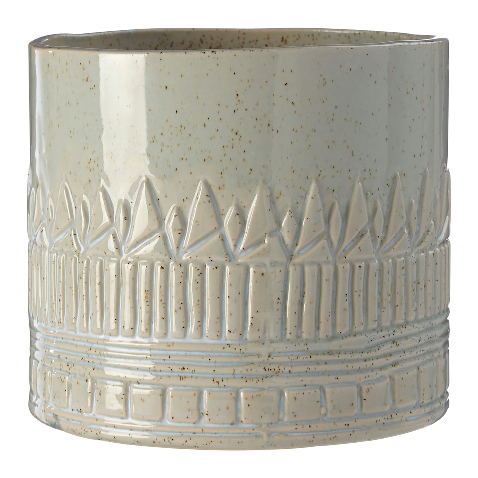 image 1 of Interiors by Premier Small Ceramic Planter with Embossed Pattern and Tribal Design, Modern Indoor Planter for Living Room Green