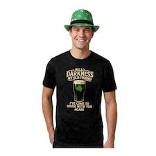 St Patricks Black Tshirt with Hello Darkness in Beige & Irish Trilby | Multi | M