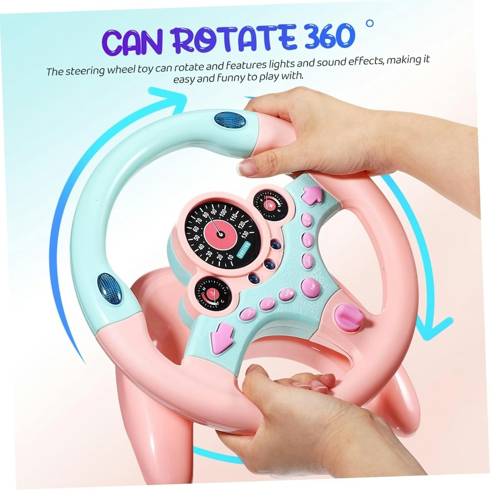 image 1 of Kids Pretend Driving Steering Wheel Toy – Backseat Car Playset with Lights, Sounds & Music, 360° Rotation, Suction Cup Mount