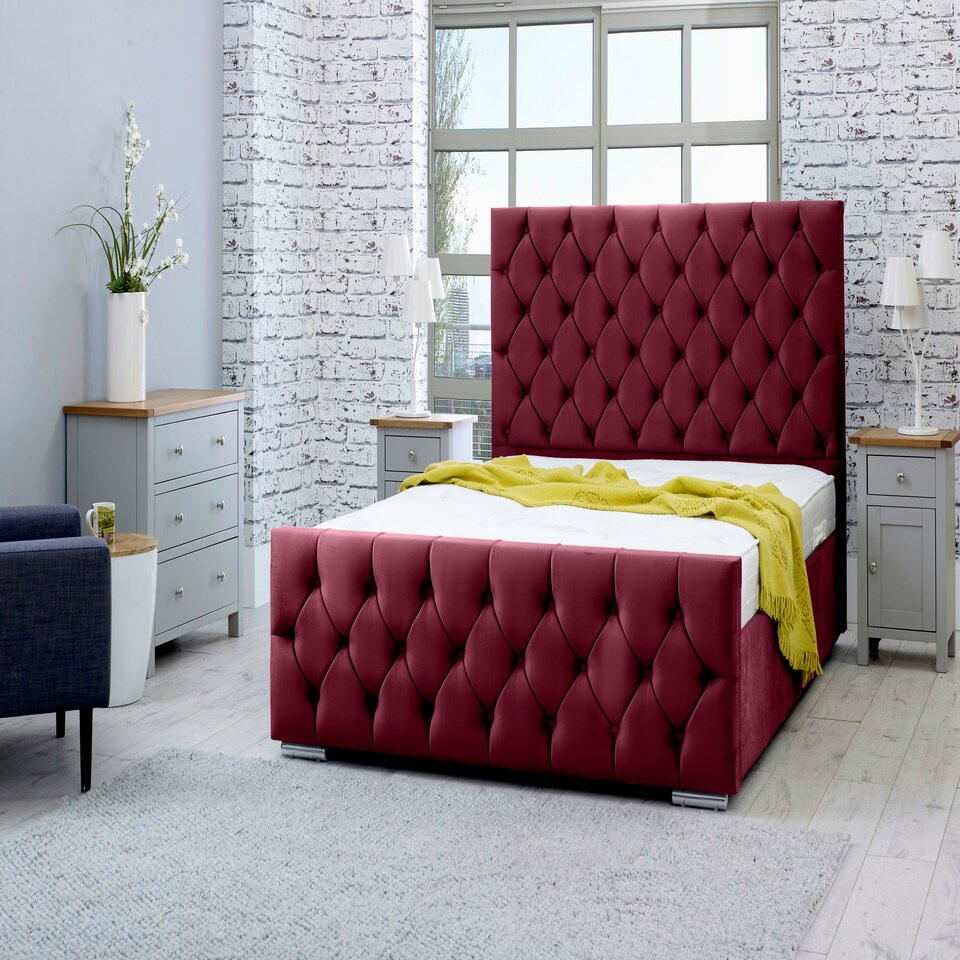 Macono Plush Small Double Bed Frame - Maroon